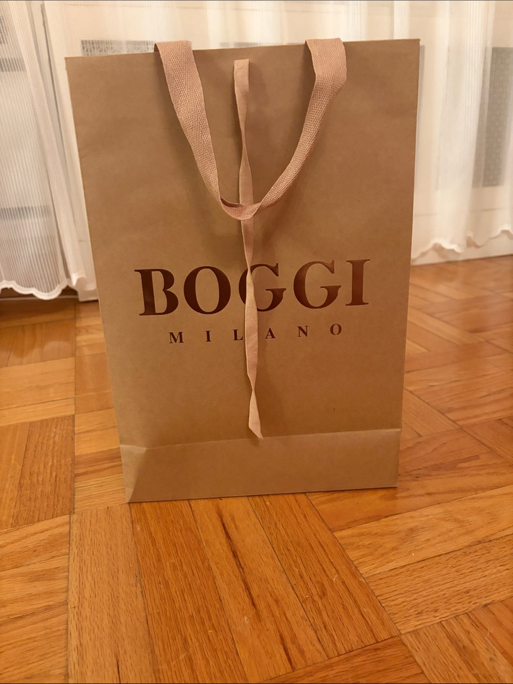 BOGGI Milano Brown Tote Bag with Ribbon Handles